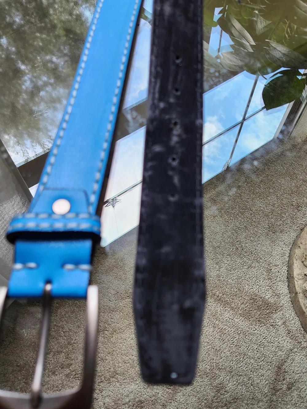 GK Genuine Leather Belt Mens 40 Turquoise Electric Blue Gunmetal Buckle Golf